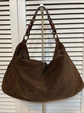 LN GAP Brown Suede Hobo Bag with Braided Leather Handle